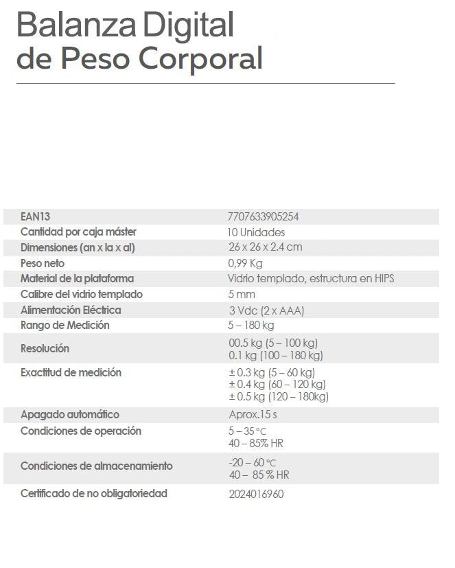 Balanza Digital de Peso Corporal Carditek 180 kg - Dropket