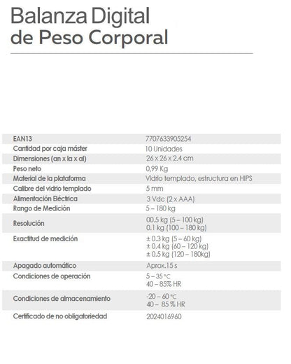 Balanza Digital de Peso Corporal Carditek 180 kg - Dropket