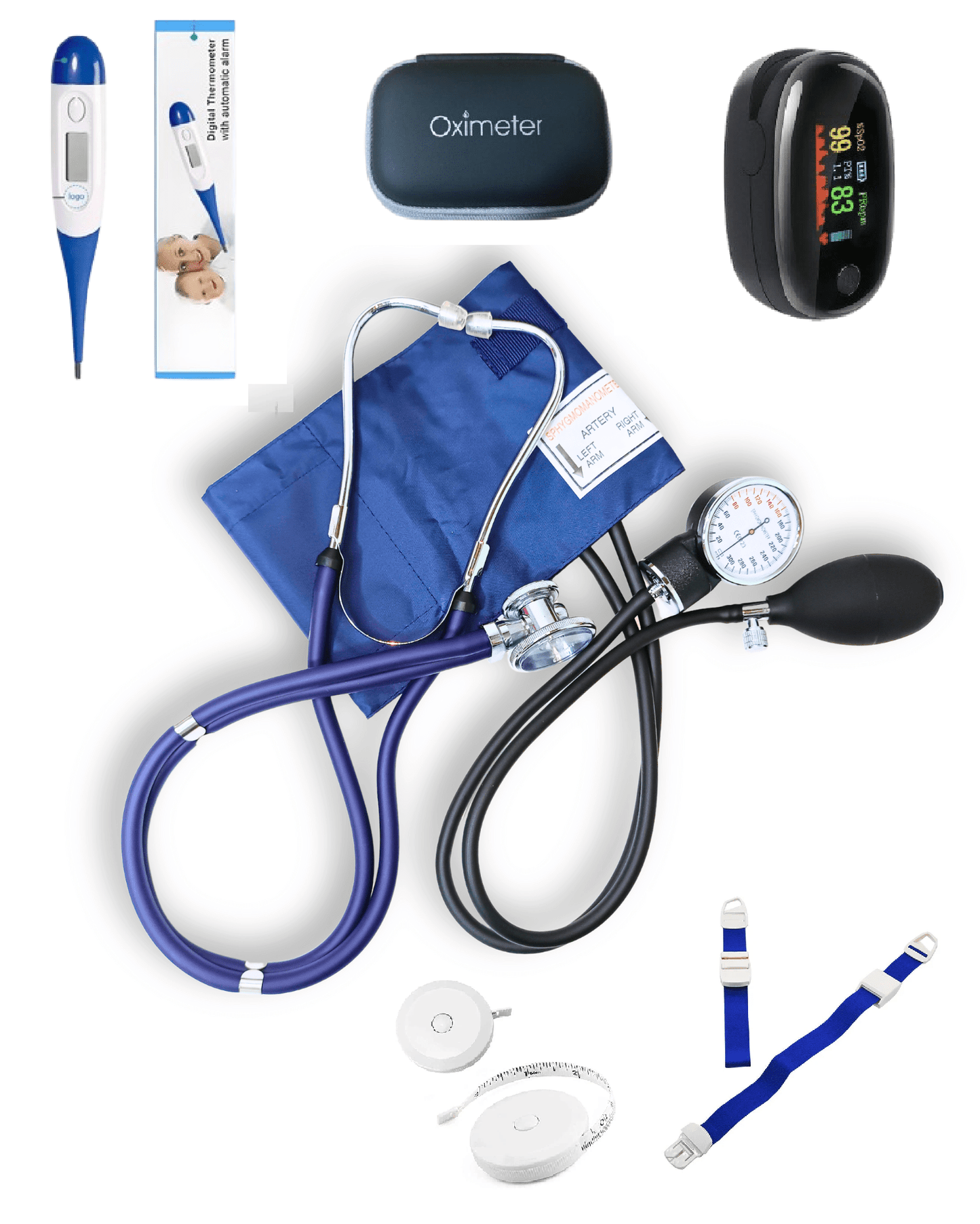 Combo 3: Tensiómetro Manual + Fonendoscopio + Oxímetro y Accesorios - Dropket