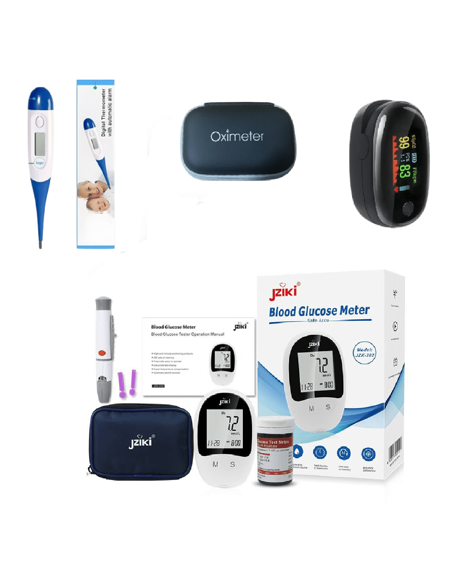 Combo 5: Glucómetro + Oxímetro + Termómetro Digital - Dropket